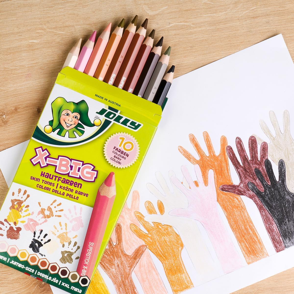 JOLLY X-Big Skin Colour Set | 10 Colours | Thick Colouring Pencils | School 1st Class | Colouring Pencils for Children | Pencils | Shatterproof | Jumbo Size | Colour-Intensive 1 stück (1er Pack) Kbd-sd2lulk