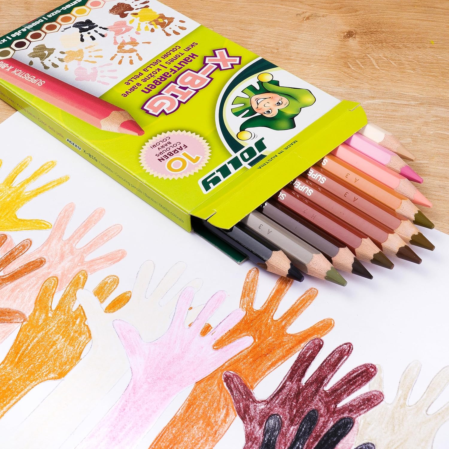 JOLLY X-Big Skin Colour Set | 10 Colours | Thick Colouring Pencils | School 1st Class | Colouring Pencils for Children | Pencils | Shatterproof | Jumbo Size | Colour-Intensive 1 stück (1er Pack) Kbd-sd2lulk