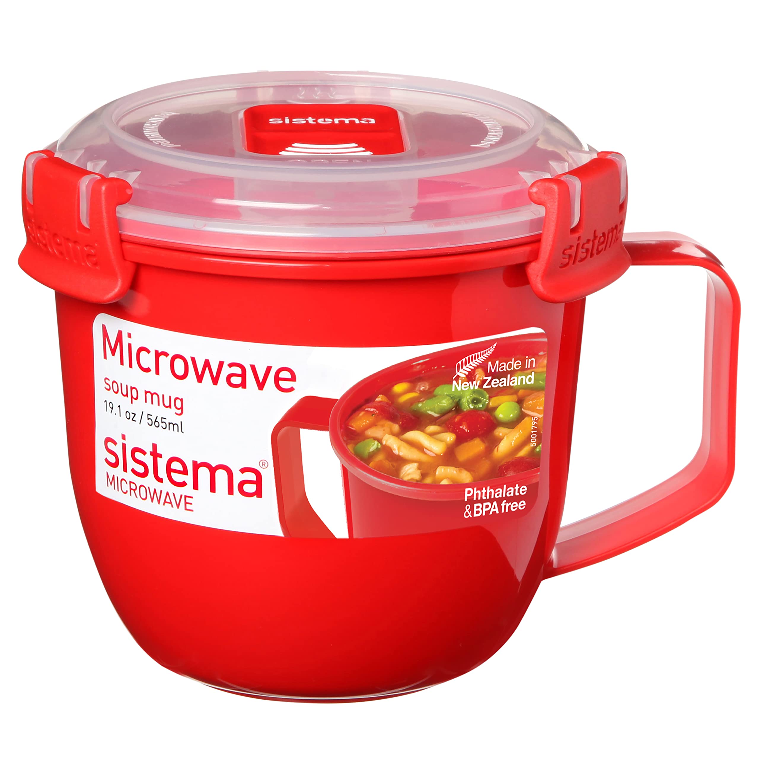 Sistema Microwave Small Soup Mug, Microwave Food Container, 565 ml, BPA-Free, Red/Clear Red 1 Count (Pack of 1)