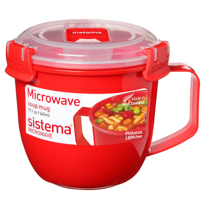 Sistema Microwave Small Soup Mug, Microwave Food Container, 565 ml, BPA-Free, Red/Clear Red 1 Count (Pack of 1)