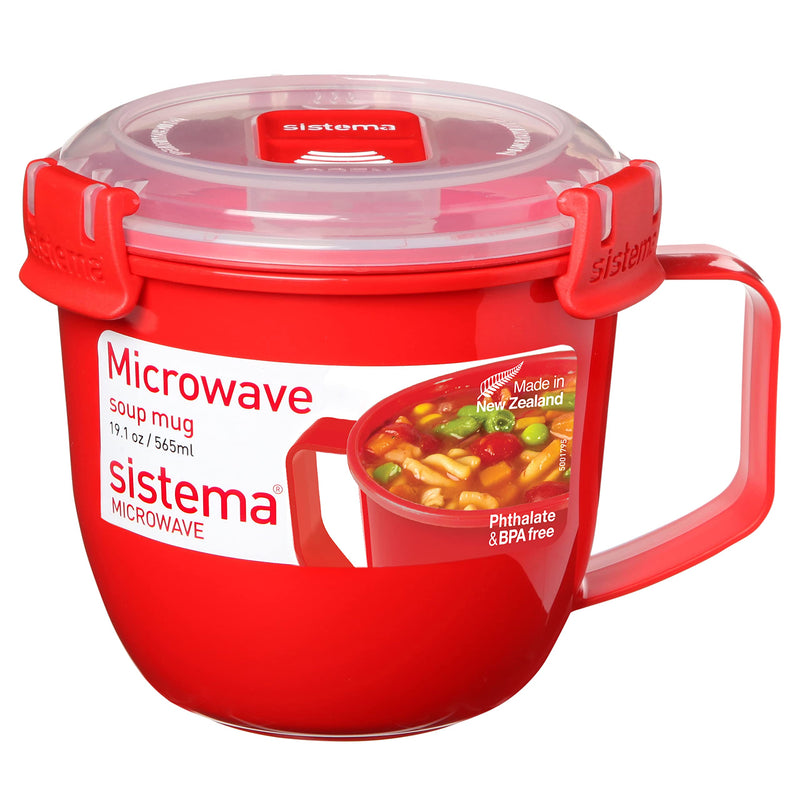 Sistema Microwave Small Soup Mug, Microwave Food Container, 565 ml, BPA-Free, Red/Clear Red 1 Count (Pack of 1)