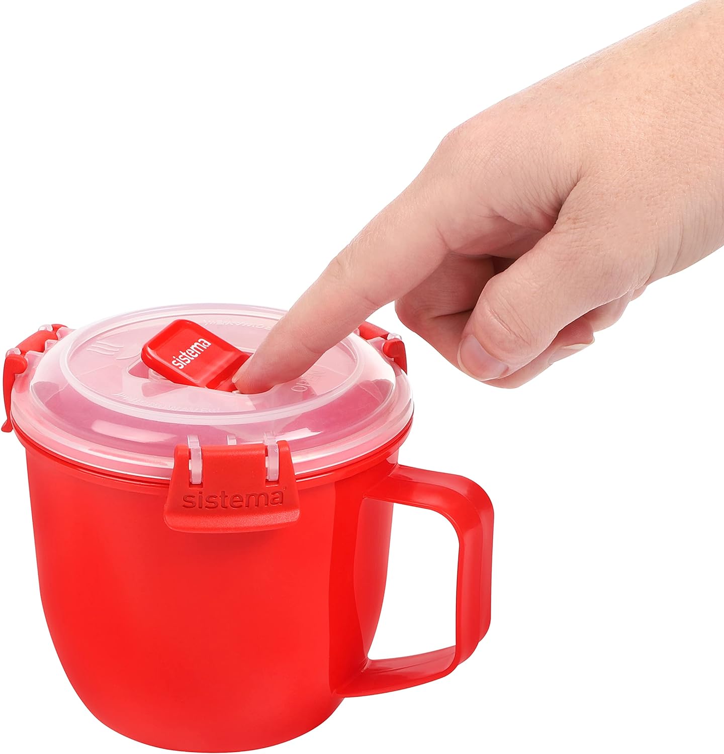 Sistema Microwave Small Soup Mug, Microwave Food Container, 565 ml, BPA-Free, Red/Clear Red 1 Count (Pack of 1)