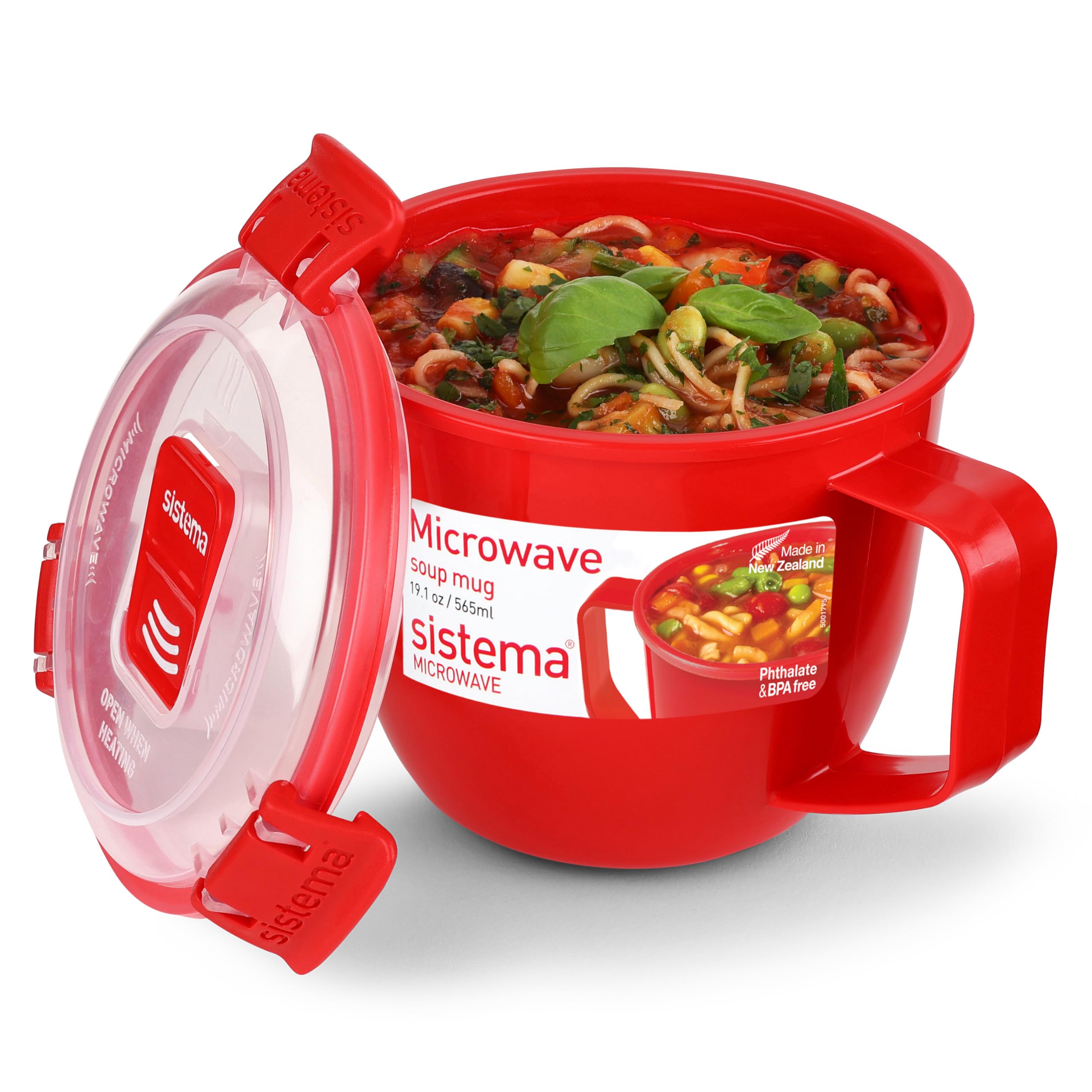 Sistema Microwave Small Soup Mug, Microwave Food Container, 565 ml, BPA-Free, Red/Clear Red 1 Count (Pack of 1)