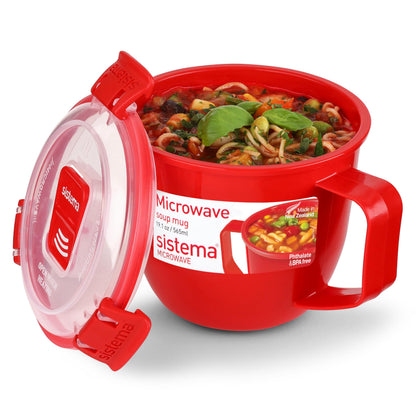 Sistema Microwave Small Soup Mug, Microwave Food Container, 565 ml, BPA-Free, Red/Clear Red 1 Count (Pack of 1)