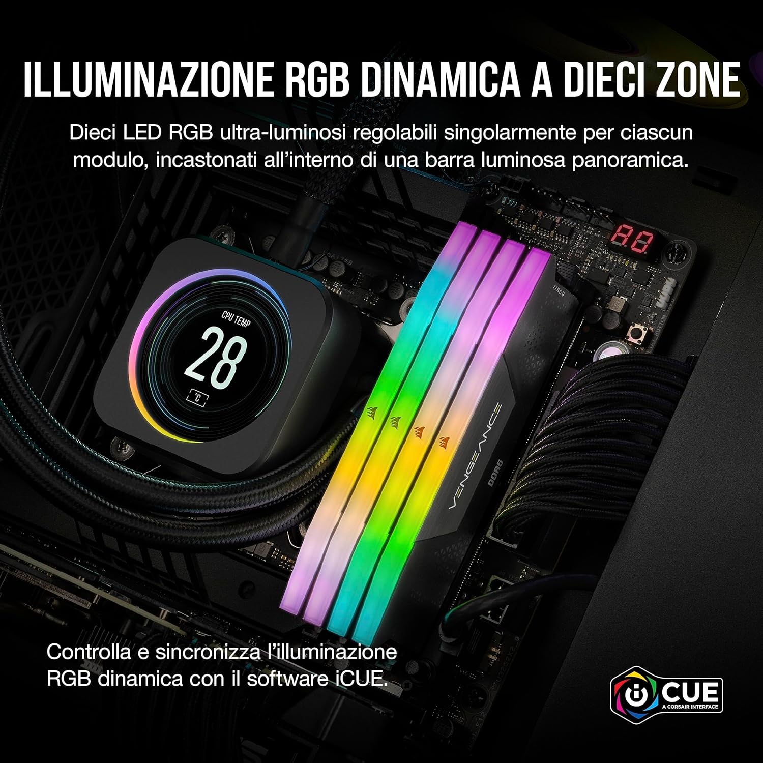 CORSAIR VENGEANCE RGB DDR5 RAM 32GB (2x16GB) 6000MHz CL36 Intel XMP iCUE Compatible Computer Memory - Black (CMH32GX5M2E6000C36)