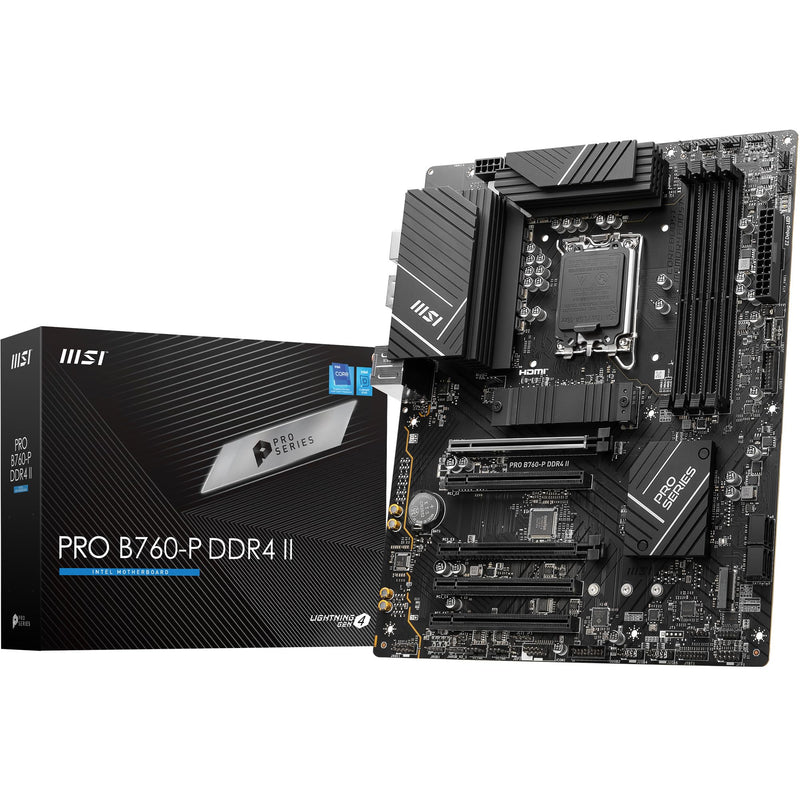 MSI PRO B760-P DDR4 II Motherboard, ATX - Supports Intel 12th & 13th Gen Core Processors, LGA 1700 - DDR4 Memory Boost 5333+MHz/OC, PCIe 4.0 x16 Slots, M.2 Gen4 Slots, 2.5G LAN