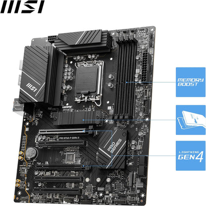 MSI PRO B760-P DDR4 II Motherboard, ATX - Supports Intel 12th & 13th Gen Core Processors, LGA 1700 - DDR4 Memory Boost 5333+MHz/OC, PCIe 4.0 x16 Slots, M.2 Gen4 Slots, 2.5G LAN