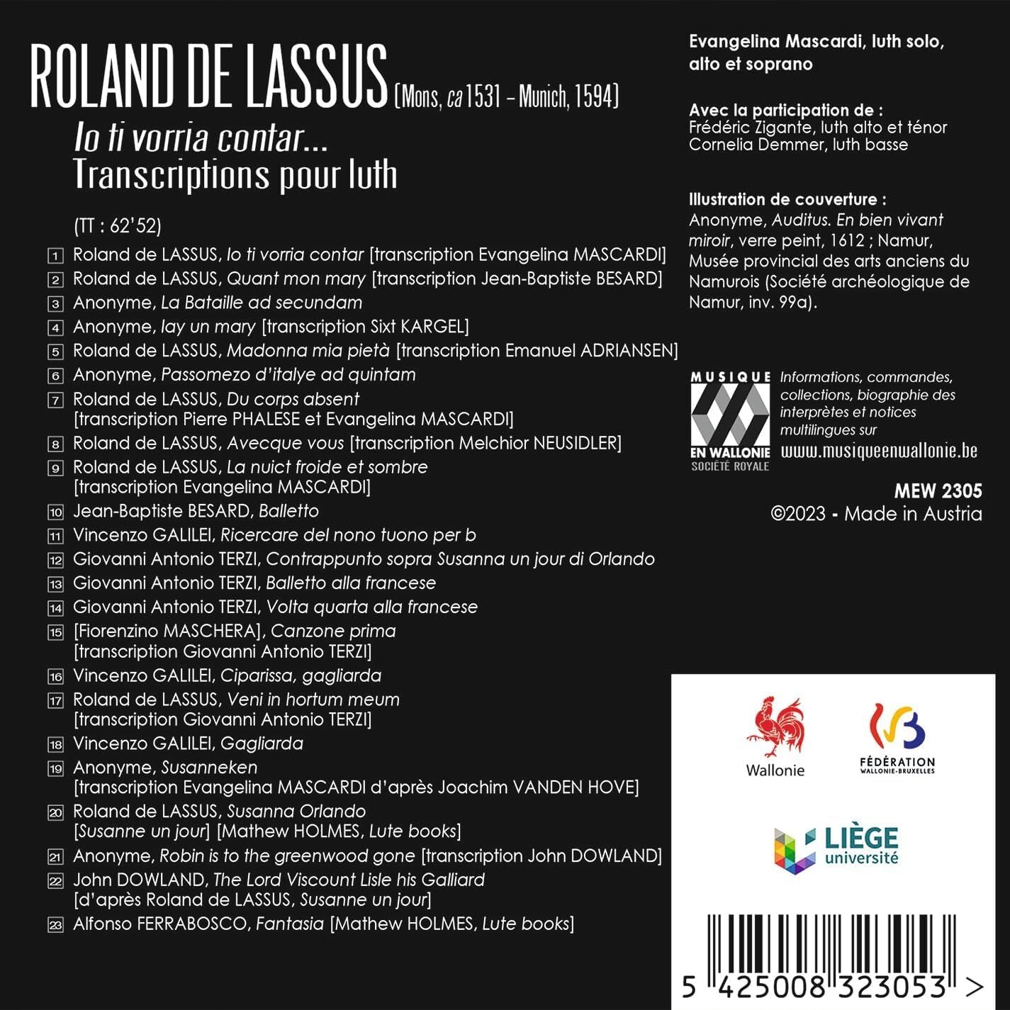 Roland De Lassus: Io Ti Vorria Contar...: Transcriptions Pour Luth