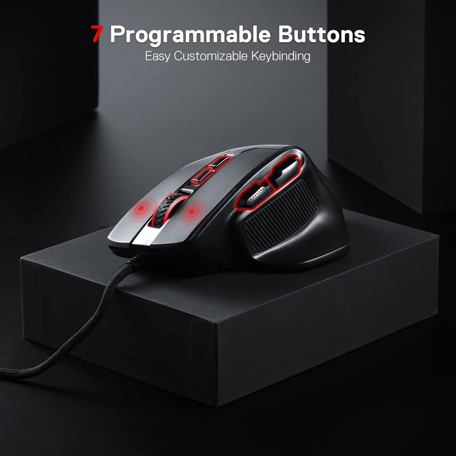 Redragon M806 Bullseye Gaming Mouse, 7 Programmable Buttons Wired RGB Gamer Mouse w/Ergonomic Natural Grip Build, Software Supports DIY Keybinds & Backlit