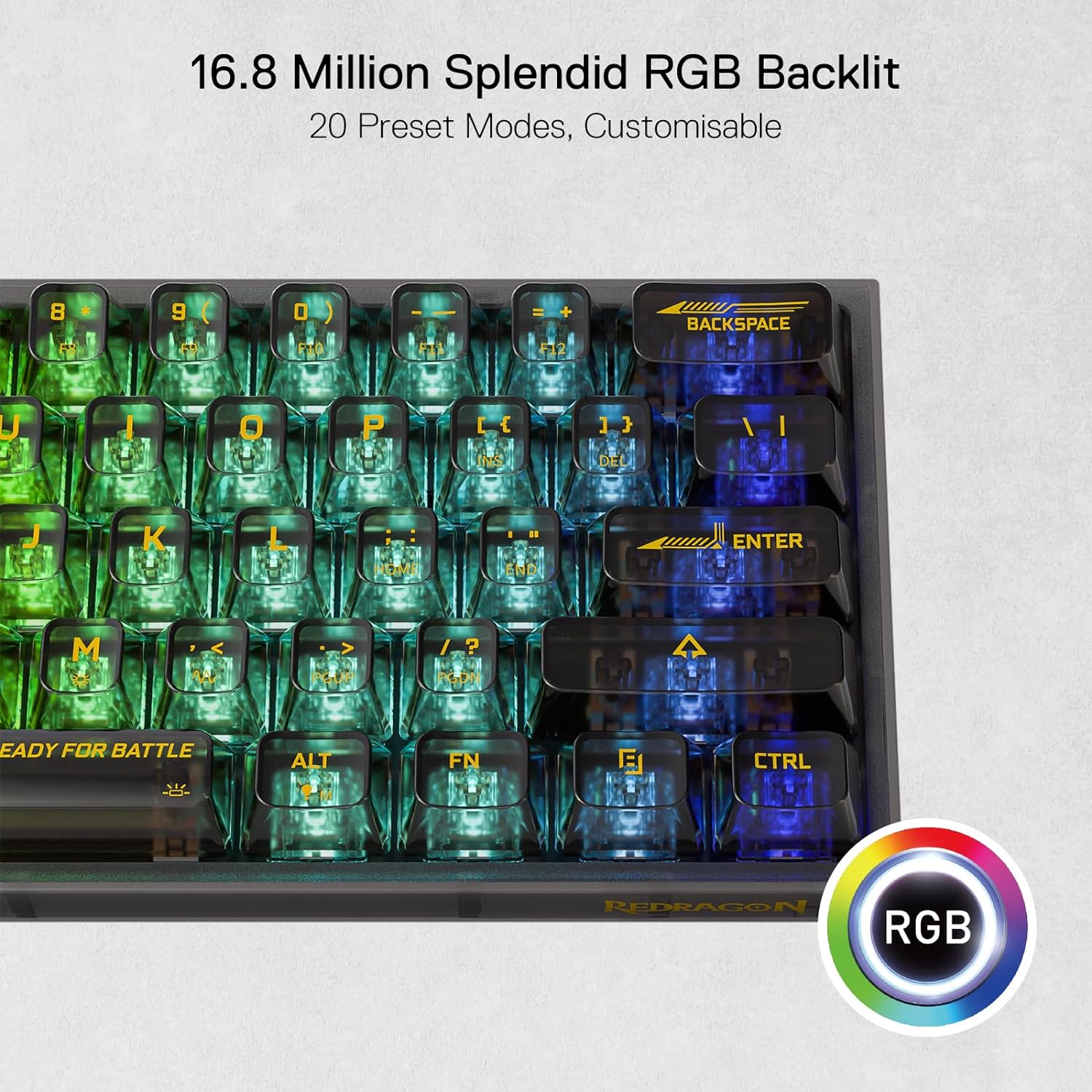 Redragon K617 SE 60% Wired RGB Gaming Keyboard, 61 Keys Compact Full-Transparent Mechanical Keyboard w/Translucent Board, Custom Linear Switch, Pro Driver/Software Supported