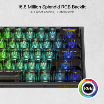 Redragon K617 SE 60% Wired RGB Gaming Keyboard, 61 Keys Compact Full-Transparent Mechanical Keyboard w/Translucent Board, Custom Linear Switch, Pro Driver/Software Supported