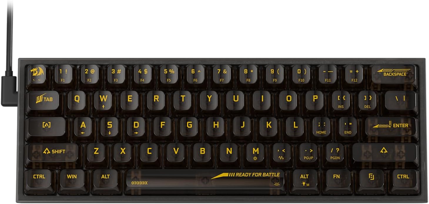 Redragon K617 SE 60% Wired RGB Gaming Keyboard, 61 Keys Compact Full-Transparent Mechanical Keyboard w/Translucent Board, Custom Linear Switch, Pro Driver/Software Supported