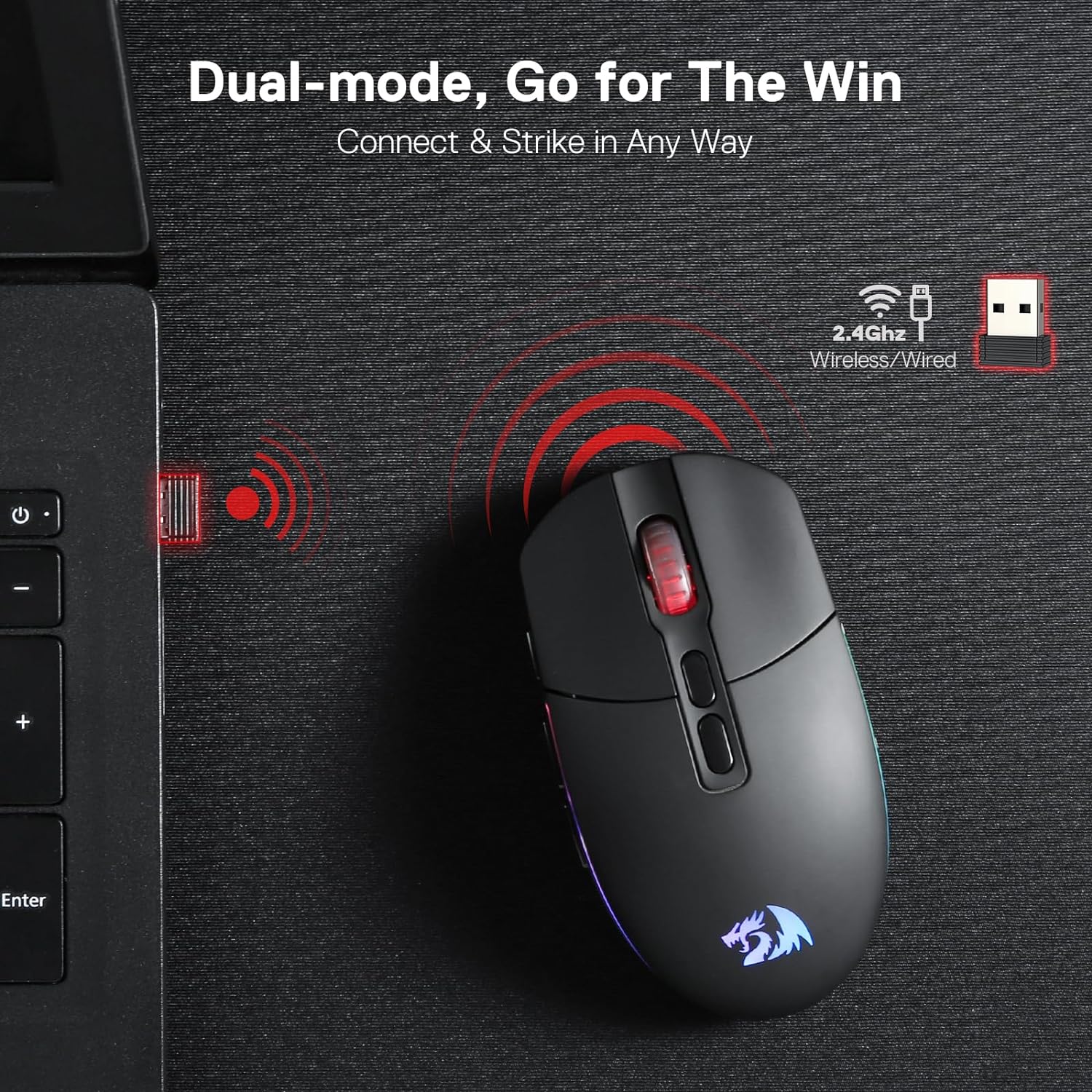 Redragon M719 Pro Wireless Optical Gaming Mouse, 8 Programmable Buttons, RGB Backlit, 10,000 DPI, Ergonomic PC Computer Gaming Mice with Fire Button