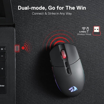 Redragon M719 Pro Wireless Optical Gaming Mouse, 8 Programmable Buttons, RGB Backlit, 10,000 DPI, Ergonomic PC Computer Gaming Mice with Fire Button