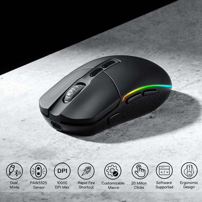 Redragon M719 Pro Wireless Optical Gaming Mouse, 8 Programmable Buttons, RGB Backlit, 10,000 DPI, Ergonomic PC Computer Gaming Mice with Fire Button
