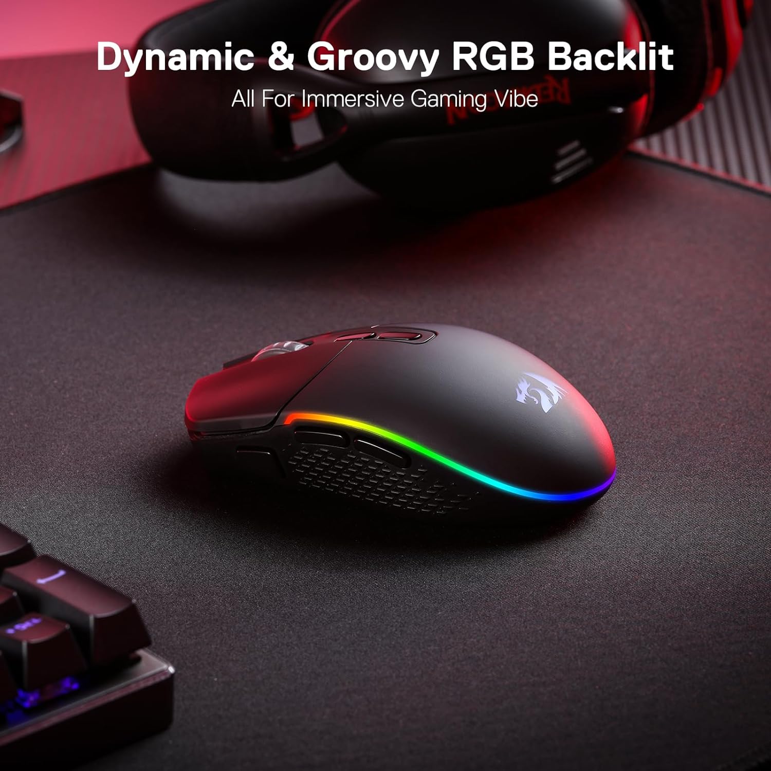 Redragon M719 Pro Wireless Optical Gaming Mouse, 8 Programmable Buttons, RGB Backlit, 10,000 DPI, Ergonomic PC Computer Gaming Mice with Fire Button