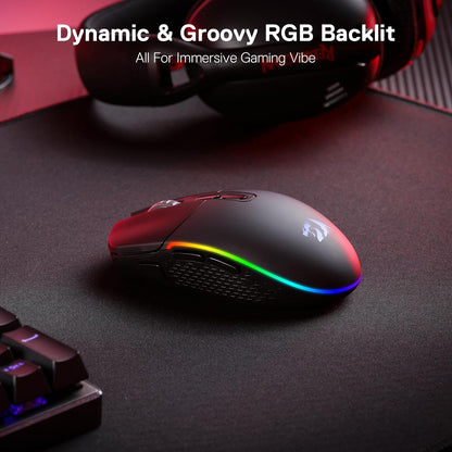 Redragon M719 Pro Wireless Optical Gaming Mouse, 8 Programmable Buttons, RGB Backlit, 10,000 DPI, Ergonomic PC Computer Gaming Mice with Fire Button