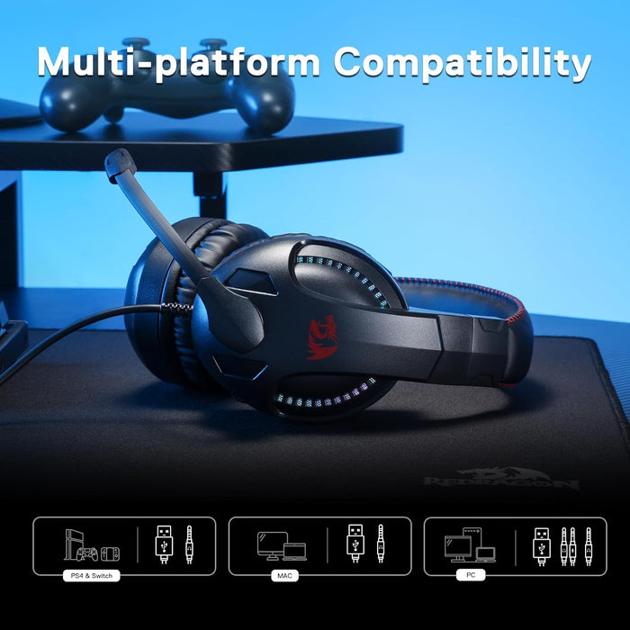 Redragon H211 Cronus Black Wired Gaming Headset, Stereo Surround Sound, Noise-Canceling Microphone, Dynamic RGB Backlight, 40 mm Drivers, Over-Ear Headphones Works for PC/PS5/XBOX/NS