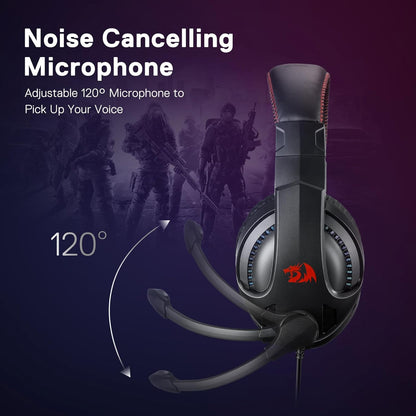 Redragon H211 Cronus Black Wired Gaming Headset, Stereo Surround Sound, Noise-Canceling Microphone, Dynamic RGB Backlight, 40 mm Drivers, Over-Ear Headphones Works for PC/PS5/XBOX/NS