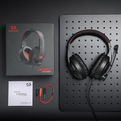Redragon H211 Cronus Black Wired Gaming Headset, Stereo Surround Sound, Noise-Canceling Microphone, Dynamic RGB Backlight, 40 mm Drivers, Over-Ear Headphones Works for PC/PS5/XBOX/NS