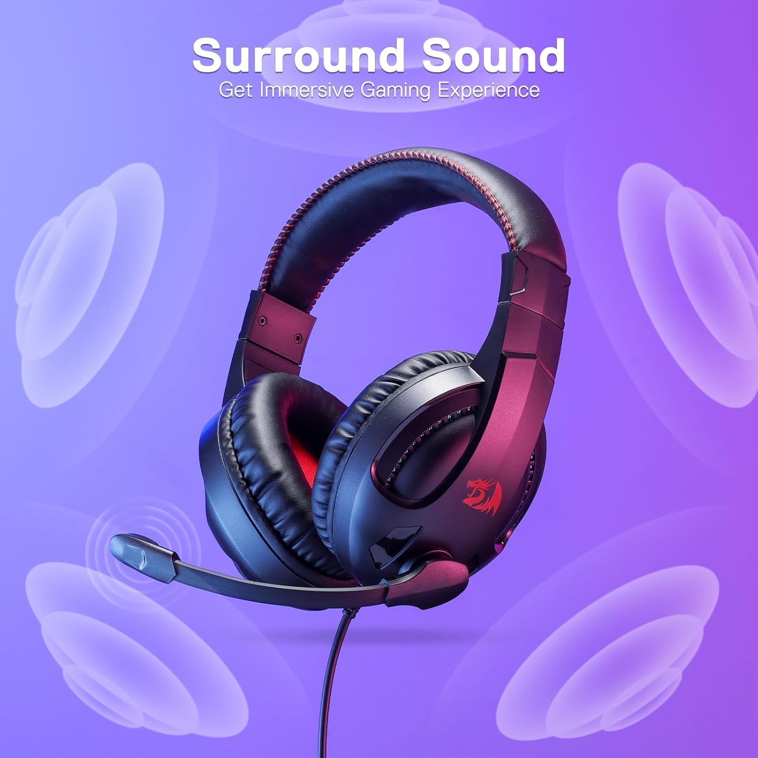 Redragon H211 Cronus Black Wired Gaming Headset, Stereo Surround Sound, Noise-Canceling Microphone, Dynamic RGB Backlight, 40 mm Drivers, Over-Ear Headphones Works for PC/PS5/XBOX/NS