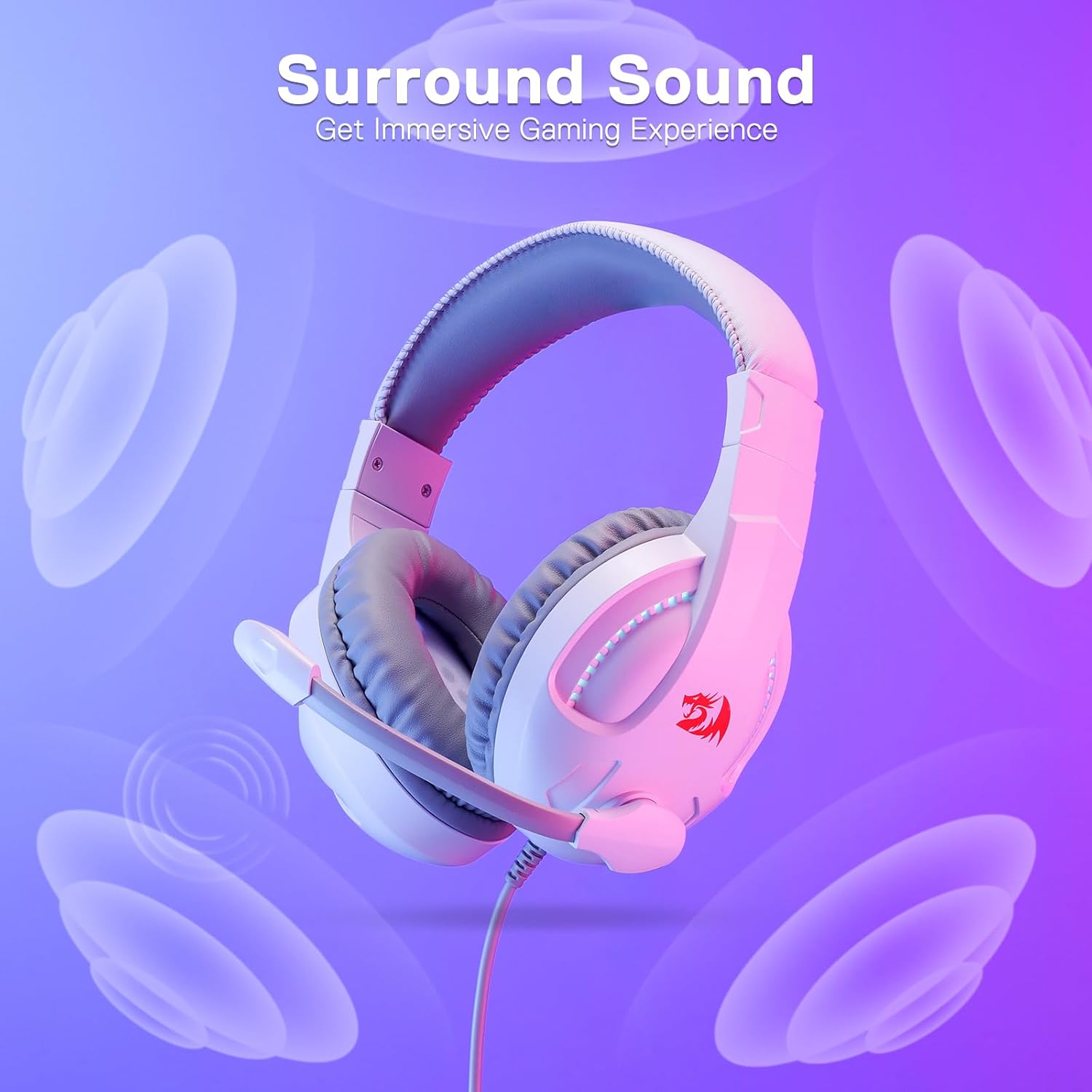 Redragon H211 Cronus Black Wired Gaming Headset, Stereo Surround Sound, Noise-Canceling Microphone, Dynamic RGB Backlight, 40 mm Drivers, Over-Ear Headphones Works for PC/PS5/XBOX/NS White