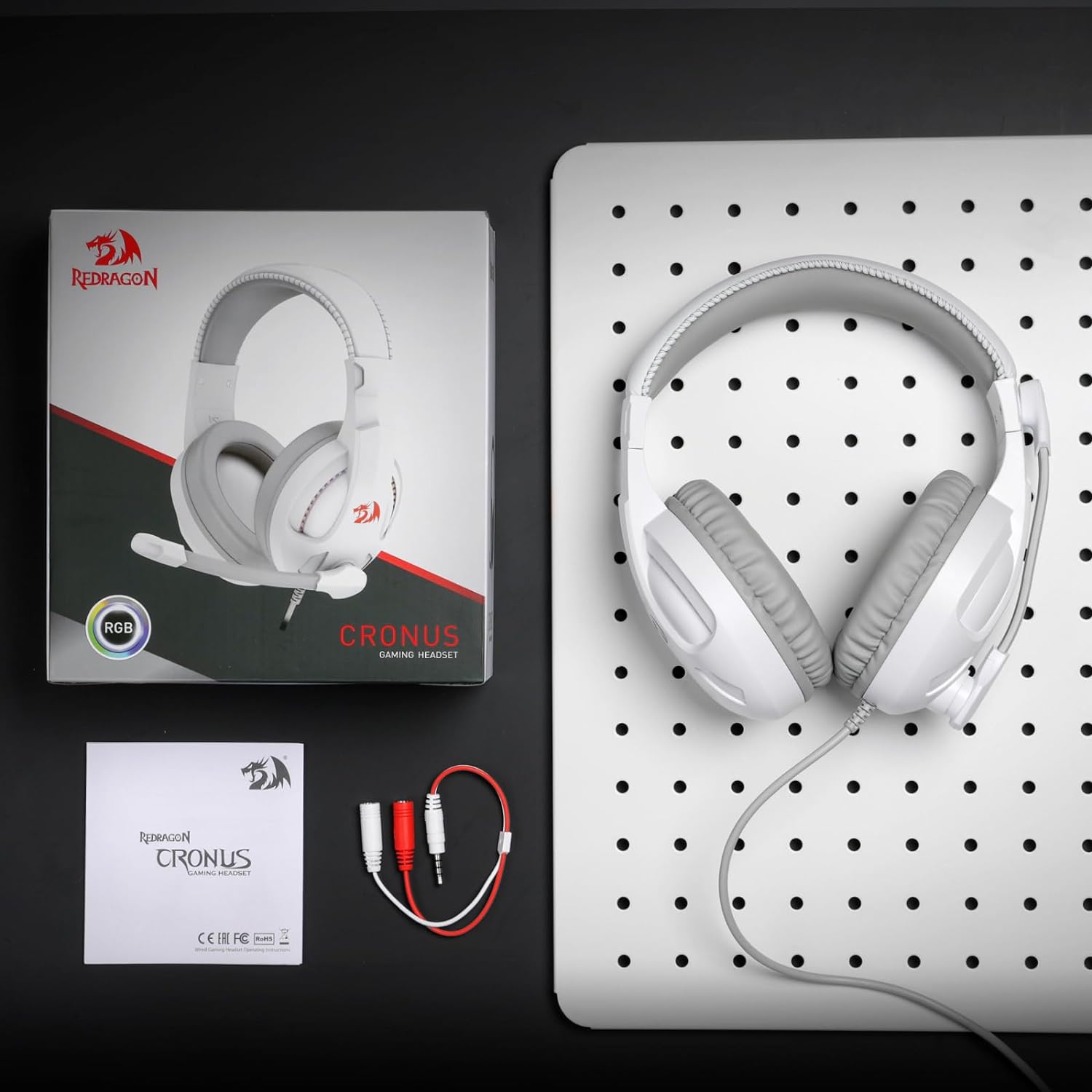Redragon H211 Cronus Black Wired Gaming Headset, Stereo Surround Sound, Noise-Canceling Microphone, Dynamic RGB Backlight, 40 mm Drivers, Over-Ear Headphones Works for PC/PS5/XBOX/NS White