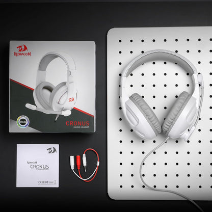 Redragon H211 Cronus Black Wired Gaming Headset, Stereo Surround Sound, Noise-Canceling Microphone, Dynamic RGB Backlight, 40 mm Drivers, Over-Ear Headphones Works for PC/PS5/XBOX/NS White