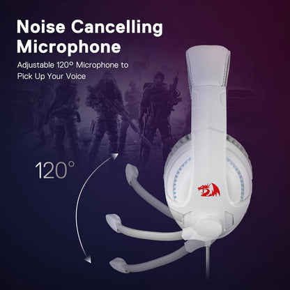 Redragon H211 Cronus Black Wired Gaming Headset, Stereo Surround Sound, Noise-Canceling Microphone, Dynamic RGB Backlight, 40 mm Drivers, Over-Ear Headphones Works for PC/PS5/XBOX/NS White