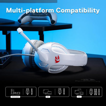 Redragon H211 Cronus Black Wired Gaming Headset, Stereo Surround Sound, Noise-Canceling Microphone, Dynamic RGB Backlight, 40 mm Drivers, Over-Ear Headphones Works for PC/PS5/XBOX/NS White