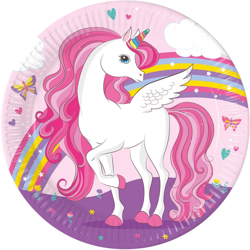 Procos 93757 Unicorn Rainbow Colours 23 cm Pack of 8 FSC Disposable Paper Plates Birthday Theme Party, Multicoloured