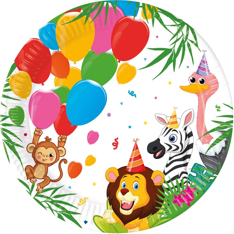 Procos 93779 93779 Jungle Balloons Plates 23 cm Pack of 8 FSC Disposable Paper Plates Birthday Theme Party Jungle Balloons Multicoloured
