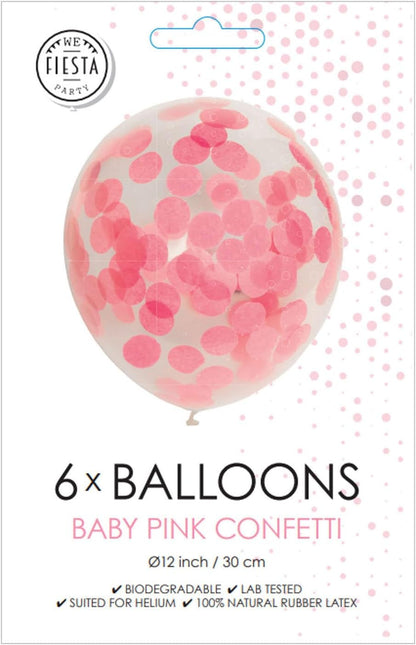 Globos roze confettiballonnen, witte ballonnen met roze confetti, 6 latexballonnen, 30 cm