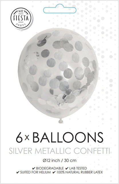 Globos Balloons - Confetti - Metallic Cilver - 30 cm - Pack of 6