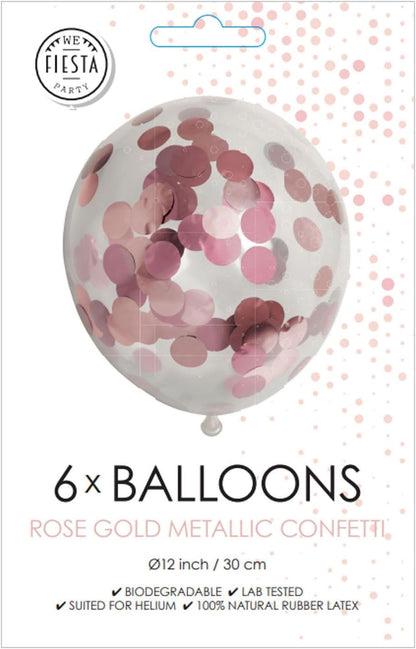 Globos - Confetti ballonnen papieren confetti metallix rose goud 6st.