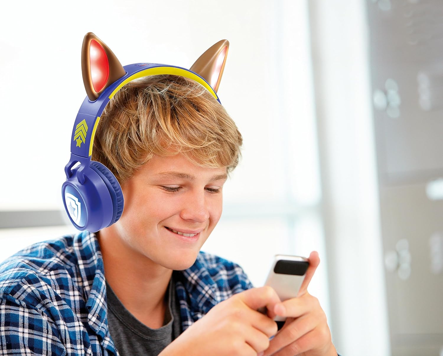 Lexibook, Paw Patrol, Auriculares 2 en 1 inalámbricos y con Cable con Orejas de persecución, Sonido Limitado a 85 dB, Efectos de luz, Plegable, Ajustable, Recargable, Azul, HPBT015PA