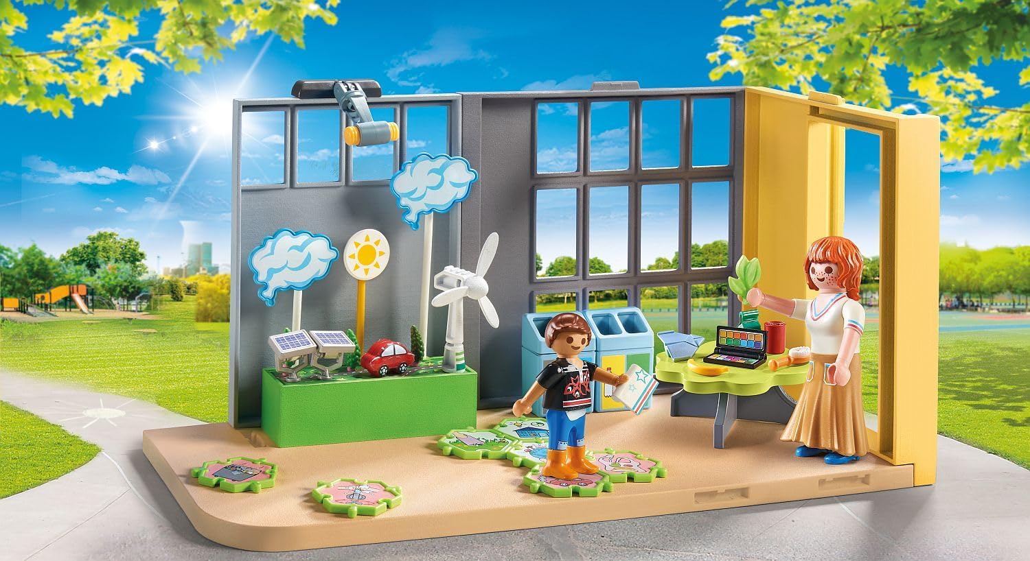 Playmobil 71331 Classe éducative sur l'écologie - City Life - avec Deux Personnages, Une Maquette Climatique, Une Table, Quatre poubelles et Un Puzzle sur la Protection du Climat - Dès 4 Ans