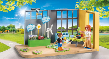 Playmobil 71331 Classe éducative sur l'écologie - City Life - avec Deux Personnages, Une Maquette Climatique, Une Table, Quatre poubelles et Un Puzzle sur la Protection du Climat - Dès 4 Ans
