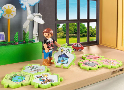 Playmobil 71331 Classe éducative sur l'écologie - City Life - avec Deux Personnages, Une Maquette Climatique, Une Table, Quatre poubelles et Un Puzzle sur la Protection du Climat - Dès 4 Ans