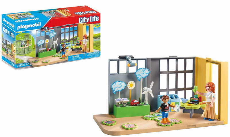 Playmobil 71331 Classe éducative sur l'écologie - City Life - avec Deux Personnages, Une Maquette Climatique, Une Table, Quatre poubelles et Un Puzzle sur la Protection du Climat - Dès 4 Ans