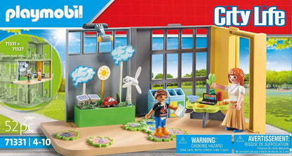 Playmobil 71331 Classe éducative sur l'écologie - City Life - avec Deux Personnages, Une Maquette Climatique, Une Table, Quatre poubelles et Un Puzzle sur la Protection du Climat - Dès 4 Ans