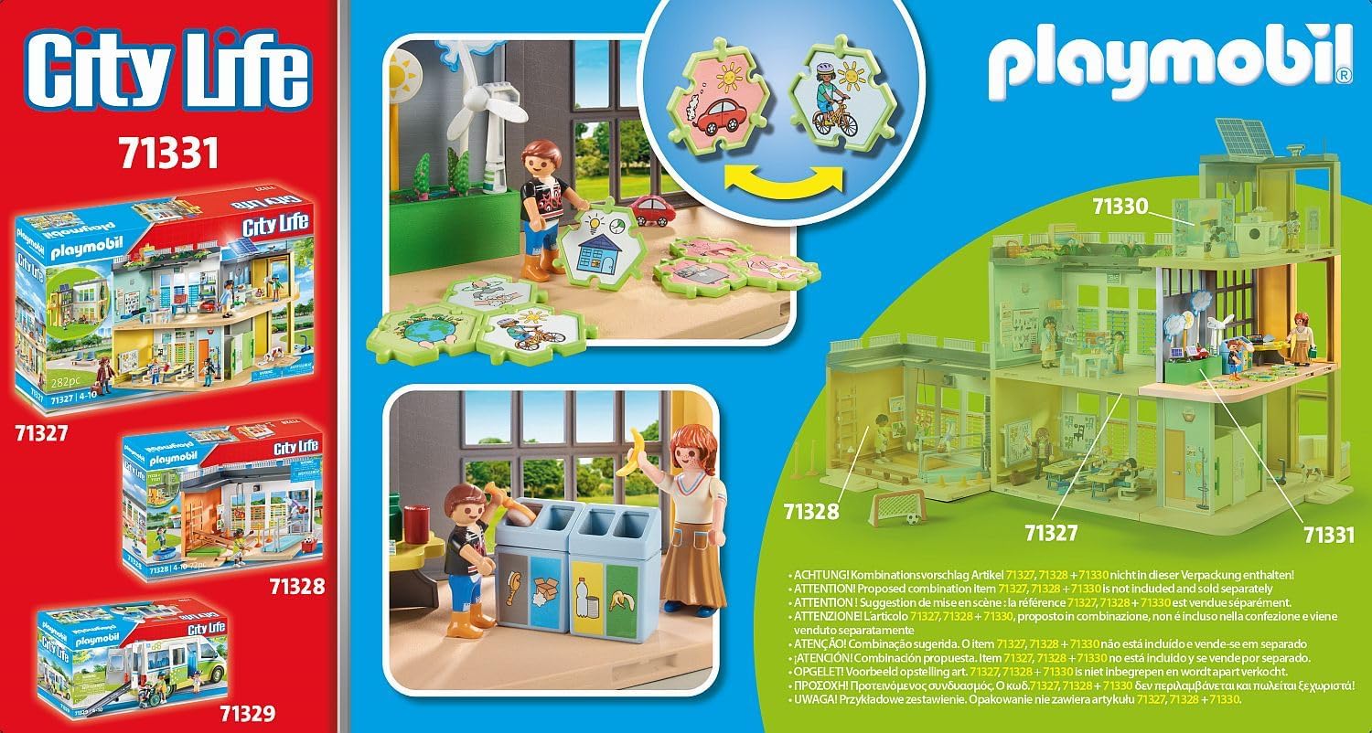Playmobil 71331 Classe éducative sur l'écologie - City Life - avec Deux Personnages, Une Maquette Climatique, Une Table, Quatre poubelles et Un Puzzle sur la Protection du Climat - Dès 4 Ans