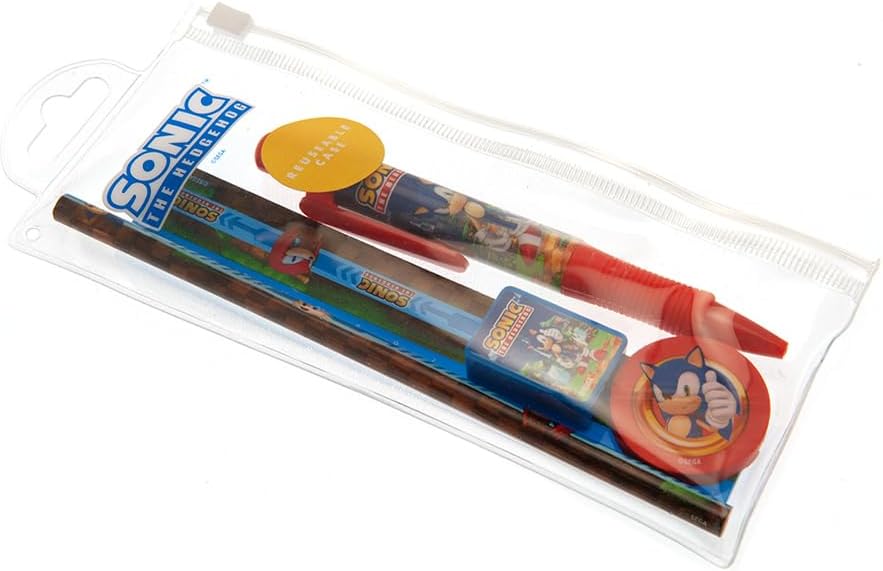 Sonic The Hedgehog Stationery Set, 5-Piece Sonic Pencil Case with School Supplies - Official Merchandise