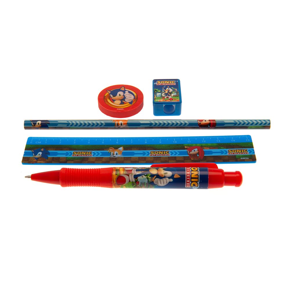 Sonic The Hedgehog Stationery Set, 5-Piece Sonic Pencil Case with School Supplies - Official Merchandise