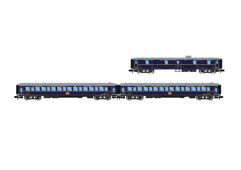 RENFE CIWL „Castellano Expreso“ Reisezugwagen, 3 Stück, 1 x Gepäckwagen, 2 x LX-Schlafwagen, Epoche IV