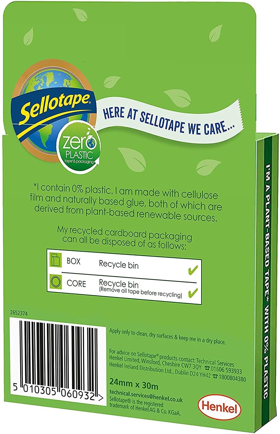Sellotape Zero Plastic Tape, Multi-Purpose Clear Tape for Household Objects, Clear Packing Tape for Sticking Envelopes or Cards, Easy to Use Packaging Tape, 24mmx30m