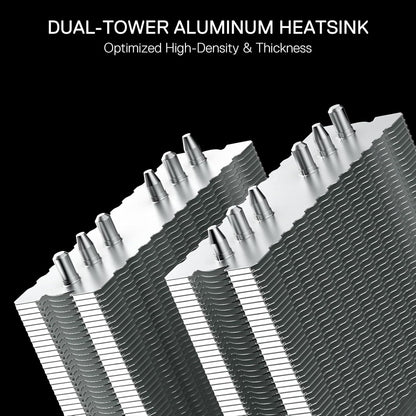 Redragon C218 Dual Tower CPU Air Cooler, A-RGB CPU Cooling Fan, 120mm PWM Low Noise, 6 Heat Pipes Aluminium Heatsink PBT Shell Cover, for Intel 1700/115X/1200, AMD AM4/AM5