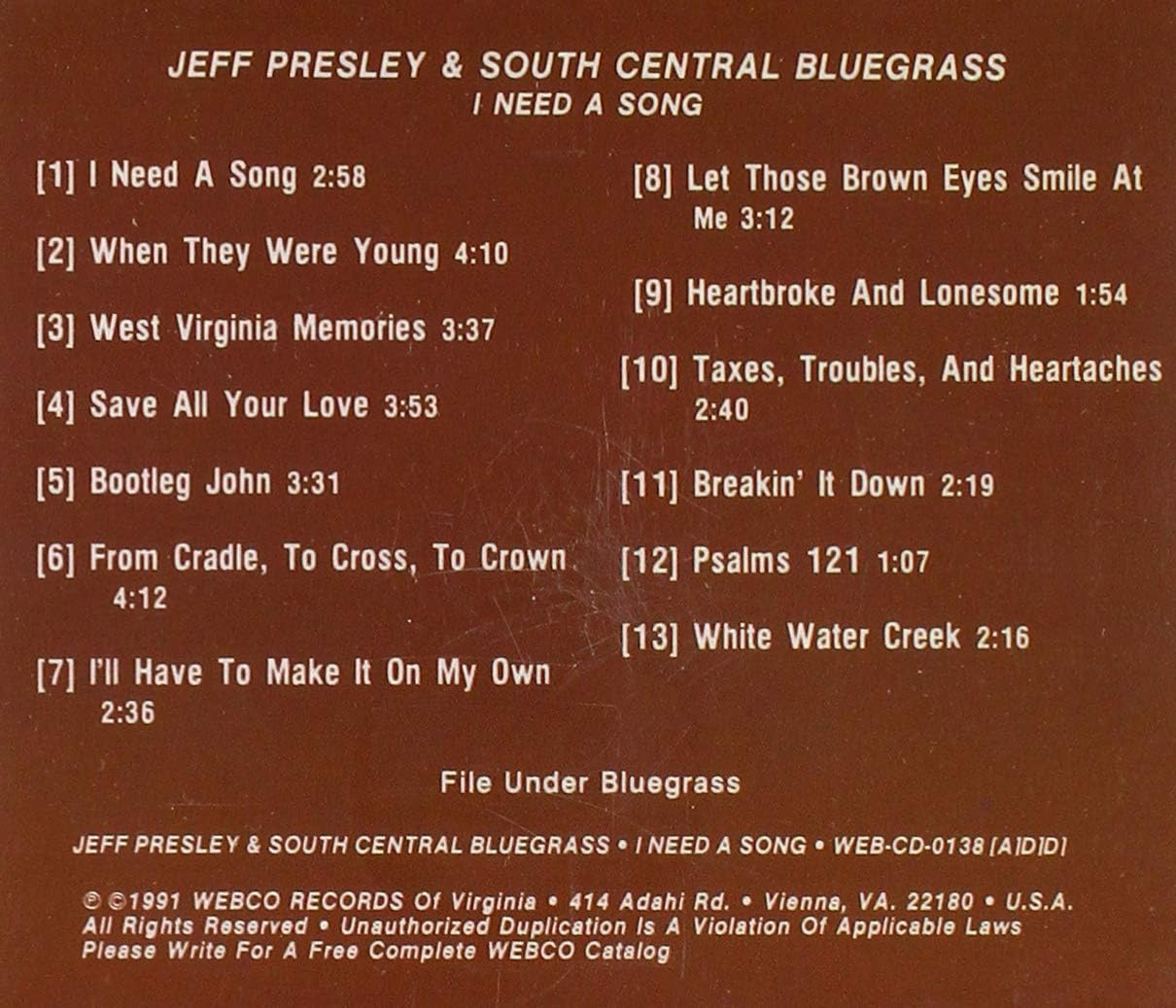 Jeff & South Central Bluegrass Presley - I Need A Song