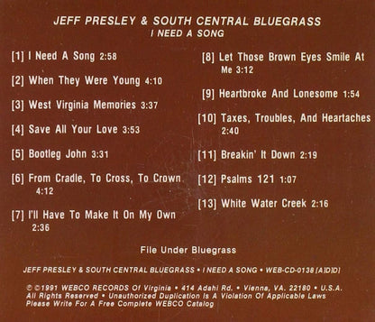 Jeff & South Central Bluegrass Presley - I Need A Song