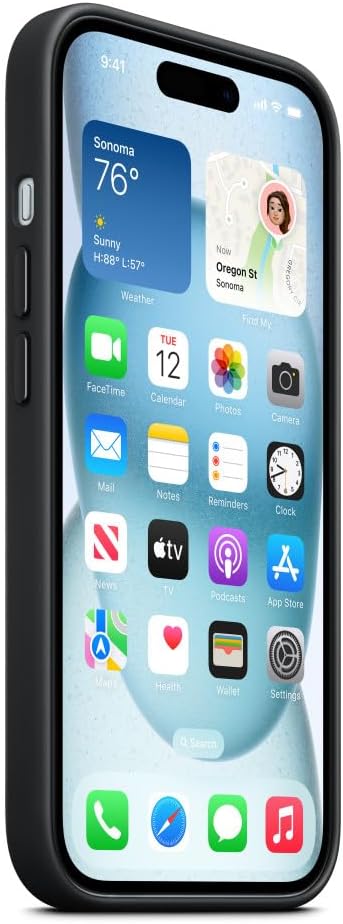 Apple - Back Cover For Mobile Phone - Magsafe Compatibility - Microtwill, Finewoven - Black - For Iphone 15